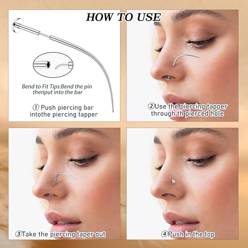 Piercing Ball Grabber Tool, 14-20G Taper for Changing Jewelry | Surgical Steel Flat Back Earrings Threader Tool Insertion Pin, Body Piercing Kit for Ear Rook Conch Nose Lip Jewelry Removal - style: Curved Threadless (14G 16G 18G 20G)
