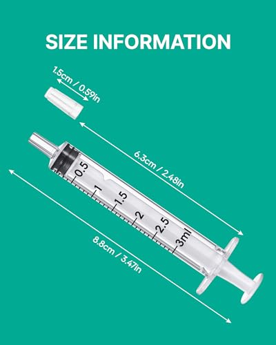 50 Pack 3ml Oral Syringes for Liquid without Needle Individually Wrapped | with cap, clear scale, non-slip bottom for pet feeding, liquid dispensing, scientific labs, plant cultivation and crafts - style: 3ml