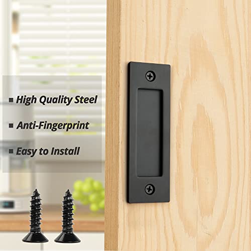 HASWARE 6" Finger Flush Pull Handle Set, Brushed Metal Sliding Barn Door Handle, Rectangular Plate, for Closet Pocket Door or Cabinet