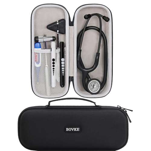 BOVKE Stethoscope Case for 3M Littmann Classic III Monitoring, Lightweight II S.E, Cardiology IV Diagnostic Stethoscopes - Extra Room fits Pen Light Scissors Pulse Oximeter Nurse Accessories, Black | Lightweight II S.E/ MDF Acoustica Stethoscopes Hard Bag