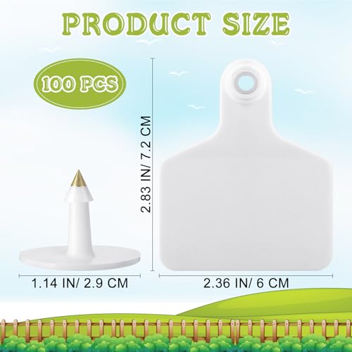 Lothee 100 Pcs Blank Cattle Ear Tags Large Plastic Precision Animal Identification Blank Livestock Ear Tags for Cattle Cow Horse Dog Pig Goat Sheep Farm Management (White) - color: White