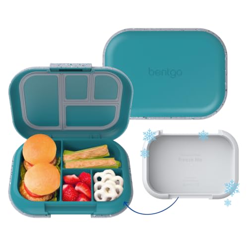 Bentgo Chill Kids 4-Compartment Bento Box Leakproof Lunch Box | Built-In Ice Pack, 3.3 Cup Capacity, BPA-Free, Microwave & Dishwasher Safe Tray, Ideal for Ages 3–7 (Truly Teal) - color: Confetti Edition - Truly Teal