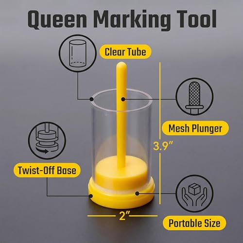 Queen Catcher Marking Bottle for Queen Bees, Clear Tube with Mesh Plunger, Yellow 1 Pack, Beekeeping Tool for Hive Inspections and Controlled Marking