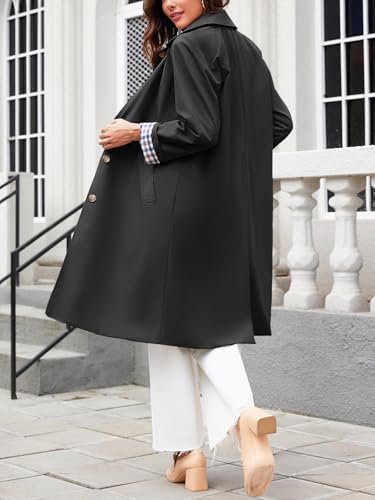 Tankaneo Womens Long Oversized Single Breasted Windproof Trench Coat | Plaid Lining, Lightweight, Trendy，Button down, Fall fashion,Outerwear - color: Black, size: X-Large