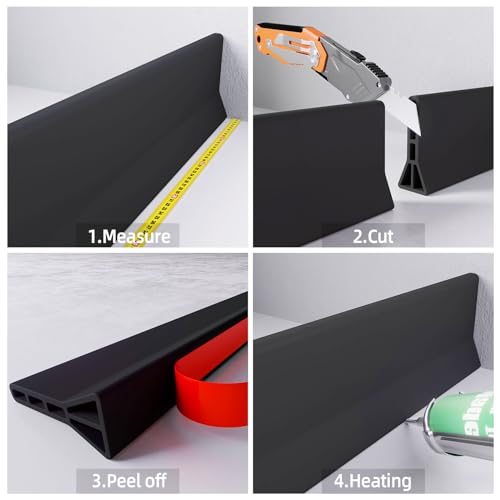 Raycity 3"H Shower Threshold Water Dam, Shower Water Guard, 59 Inch, Black | Silicone Rubber Water Stopper for Walk in Shower, Water Barrier, Prevent Leaks, Suitable for Bathroom, Kitchen - color: Black, style: 59 inch