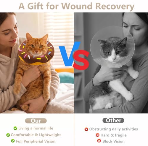 Cat Cone Collar Soft, Adjustable Cat Recovery Cone (Brown, L) | Stop Licking, Cute Kitten Donut Collar After Surgery, Elizabethan Collars for Kittens, Lightweight Cats Neck Cones - color: Brown, size: Large