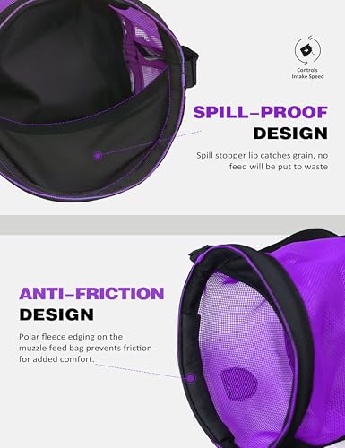 Harrison Howard Horse Muzzle Feed Bag Nylon Mesh Grain Feed Bag with Padded Neck Strap Adjustable Belt Purple Medium - color: Purple, size: Medium