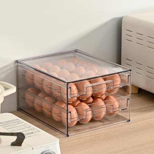 2-Tier Stackable Egg Holder for Refrigerator, Clear Egg Tray for for Kitchen Storage | BPA Free Egg Drawer for Fridge