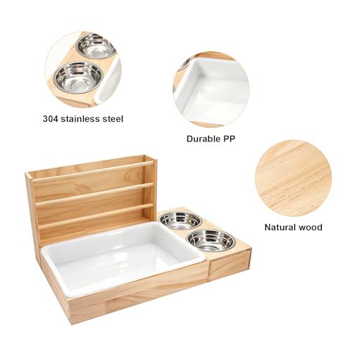 3-in-1 Rabbit Hay Feeder, Rabbit Litter Box with Hay Feeder and Bowls, Guinea Pig Hay Feeder, for Rabbits, Guinea Pigs, Small Animals