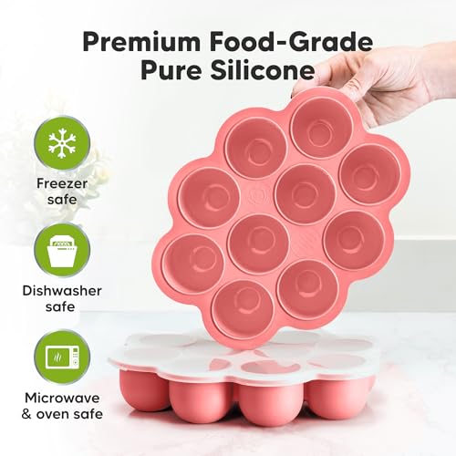 KeaBabies Silicone Food Freezer Trays with Lid, 2oz x 10 Pods (Blossom) | Baby Food Storage Containers, Easy Puree Meal Prep, Breast Milk Silicone Freezer Molds, Dishwasher, Microwave Safe, BPA-Free - color: Blossom