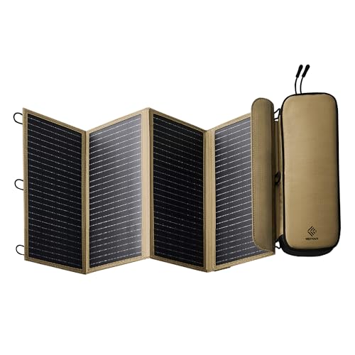 NESTOUT Portable Solar Panel, USB-C and USB-A Ports, 28W Solar Charger for Camping, Water Repellent Ripstop Nylon, Foldable Compact Design, Digital Ammeter, Adjustable Stand, Beige (4 Panel) - color: Beige 4-Panel (Upgraded)