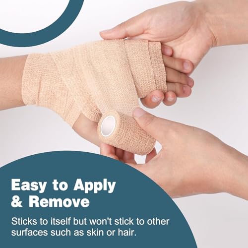 AZEN 120 Pack Self Adhesive Bandage Wrap, 2" X 5 Yards Elastic Cohesive Bandage Wrap, Skin Color Athletic Tape, Vet Wrap, Ankle Tape - color: Beige, size: 2IN - 120Pack