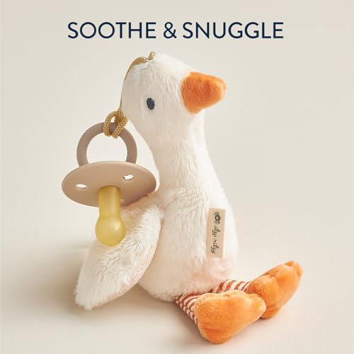 Itzy Ritzy Pacifier & Lovey Set - Natural Rubber Pacifier with Plush Goose | Natural Rubber Pacifier with Detachable Bear Lovey, Soft Cotton Fabric, Large Vent Holes, and Soothing Comfort for Babies - color: Goose