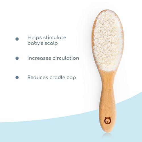 Soft Wooden Baby Hair Brush for Newborns & Toddlers in Chic Gift Box - Ultra Soft Natural Goat Hair - Perfect Registry Gift (Goat hair brush - Oval) - color: Goat hair brush - Oval