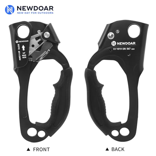 UIAA & CE Certified Hand Ascender Rock Climbing Tree Arborist Rappelling Gear Equipment Rope Clamp for 8~13MM Rope - color: Black Pro-Right