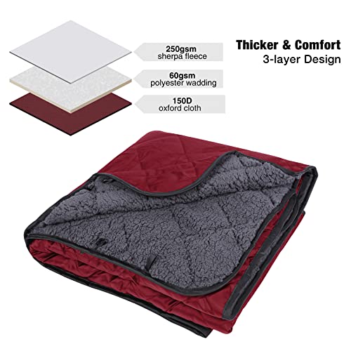 REDCAMP Large Camping Blanket with Sherpa Lining, Wine Red 79"x59" | Cold Weather Warm Thick Outdoor Blanket Comfy Foldable & Windproof for Camping Stadium,Car,Picnics,Pet,Trip,Machine Washable - color: 59"x 79" Red