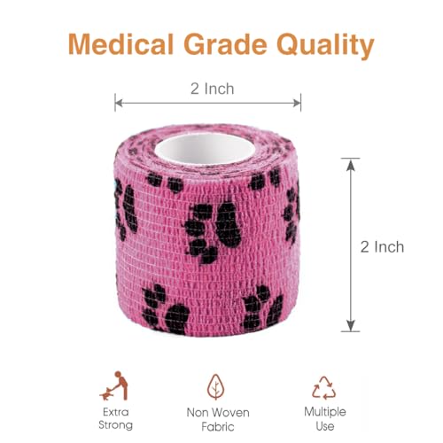 AUPCON Vet Wrap Cohesive Bandages Bulk Self Adhesive Bandage Wrap Self Adherent Wrap Non-Woven for Dogs Pet Animals & Ankle Sprains & Swelling (2 Inch Mix) - color: 2 Inch Mix