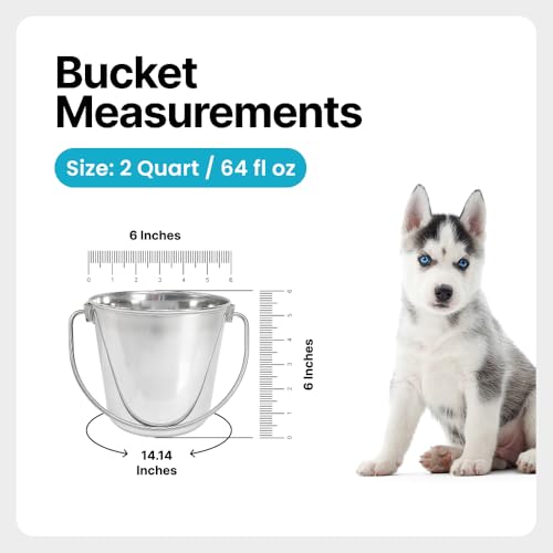 Half Gallon Stainless Steel Bucket - Durable Metal Bucket 2 Quart | Rust-resistant Bucket For Food Prep Cleaning Feeding & Watering Pets & Livestock - For Crates Kennel Cages & Fences - size: 2 Quarts