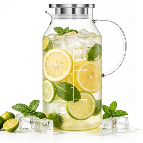 Aofmee Glass Pitcher with Lid and Handle, Glass Water Pitchers, 3.5 Liter | Thickened Borosilicate Glass Iced Tea Pitcher, Drip-free Spout, Heat Resistant, Stovetop Dishwasher Safe Jug Jar - size: 118.3 Ounces