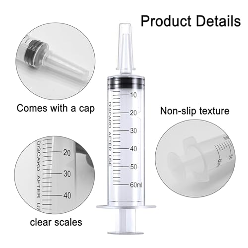 4 Pack 60ml Syringe for Liquid Without Needle,Syringe with Cap,Individually Wrapped,Measurement for Scientific Labs,Measuring Liquids,Pet Feeding,Oil or Glue Applicator (A 4 Pack 60ml) Straight Mouth - size: A 4 Pack 60ml