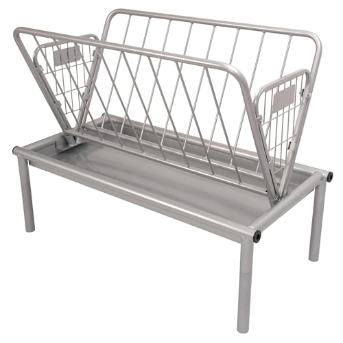 Kojem 4 Ft Long Livestock Feeder, Heavy Duty Steel Livestock 2 in 1 Grain & | Hay Feeder, Outdoor Pasture Feeder with Feeding Pan for Goats, Sheep,Ponies, Cow, Horse for Farms, All Weather Feeder