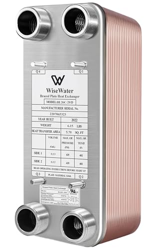 Brazed Plate Heat Exchanger Stainless Steel SS316L 5"x12" 20 Plates 1 1/4" MPT 330,000 BTU/hr Hydronic Heating
