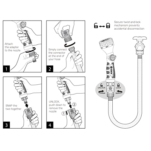 Eden 94824 Heavy Duty Metal Thumb-Control Garden Hose Spray Nozzle 6-Pattern High Pressure Sprayer W/Quick Connector for Hose Watering Garden&Lawn, Showering Pets& Outdoor Fun, Car Washing - style: Straight Thumb Control