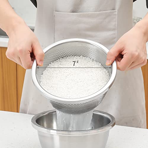 Paoli 304 Stainless Steel Fine Mesh Colander Set, 2QT Large Capacity Strainer with Mixing Bowl — Rinse Fruits, Veggies, Rice & Drain Pasta, Dishwasher Safe (2-Piece) - color: Primary Colors, size: 2qt