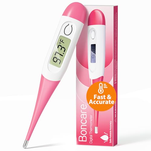 Boncare 10 Seconds Oral Thermometer for Adults and Kids, Pink | Accurate & Safe, Rectal Digital Thermometer for Baby, Fever Alarm - color: Pink