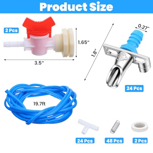 24 Pack Automatic Rabbit Waterer System Kit with 24 Drinking Nipples, 20ft Hose, Valves & Filters for Small Animal Cages - Galvanized Steel & Plastic Construction