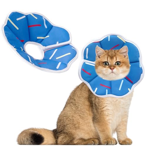 Soft Adjustable Cat Cone Collar, Comfortable Cat Recovery Collar - color: Blue Stripe, size: Large