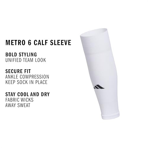 adidas Unisex Metro Soccer Socks or Calf Sleeves (1 Pair) Over-the-Calf | Unisex, 1-Pack, Cushioned Impact Zones, Moisture-Wicking, Calf Compression, Versatile Layering, Game & Practice Ready - color: White/Black/Calf Sleeve, size: Medium, style: Calf Sle