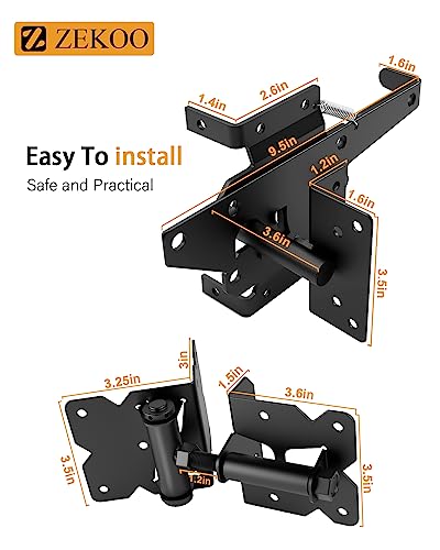 ZEKOO Stainless Steel Gate Hardware Kit, Self Closing Gate Hinges & Latch | Rust Proof, Use for Vinyl Fence Gate and Wood Fences Gate, Heavy Duty 2 Gate Latches 4 Gate Hinges (Black) - color: Black Two Set