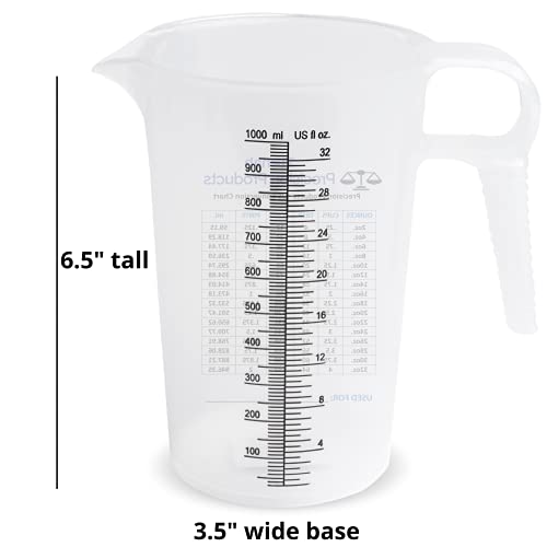 32oz (1 Quart) Measure Pitcher with Convenient Conversion Chart – Extra Strong Food Grade – Great for Cooking, Home Hobbies, Shop Oil and Fluids, Spa Chemicals with High Chemical Resistance by Turnah - size: 32oz