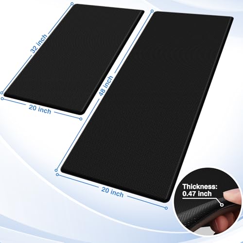 StepRite Kitchen Mats for Floor, 2-Piece Anti-Fatigue Kitchen Rugs, Black | 20" x 32" + 20" x 48", 0.47-inch cushioning, water-resistant, easy to clean, non-slip bottom, kitchen floor, standing desk - color: Black, size: 20" x 32"+20" x 48"-0.47 inch