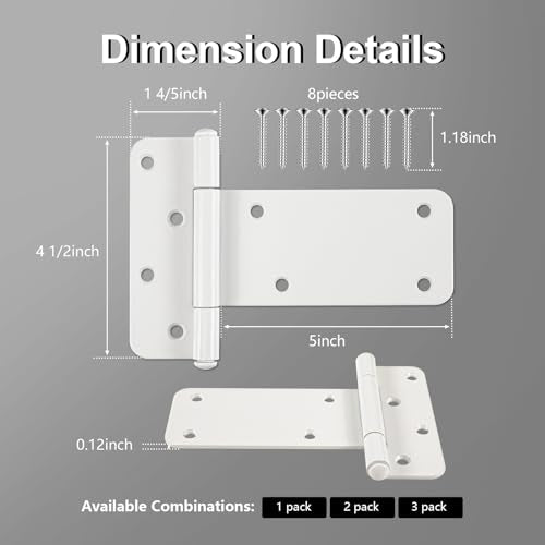 2 Pack 5" Door Hinges,260 Lbs Capacity Heavy Duty Gate Hinges | Matte white T-Strap Shed Gate Hinges Barn Door, Shed Doors, rust-resistant,durable (5 inch - 2 Pack)-Patent Pending - size: 5 inch - 2 Pack