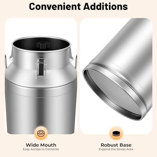 40L/10.56 Gallon Stainless Steel Milk Can - Heavy Duty Milk Jug Bucket with Ergonomic Handle and Tight Lid, SS Liquid Solid Container, Non-Slip Base, Seamless Design, Simply Rinse for Clean - size: 40L/10.56Gallon