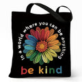 Cute Canvas Tote Bag for Women, Book Totebag with Zipper Pocket - color: Flower Be Kind