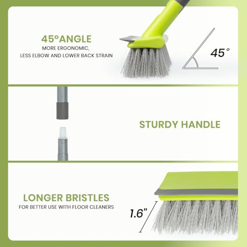 Floor Scrub Brush with 57" Long Handle, 2 in 1 Scrape and Deck Brush Floor Scrubber for Cleaning Smooth Concrete, Carpet, Patio, Kitchen Wall and Tile