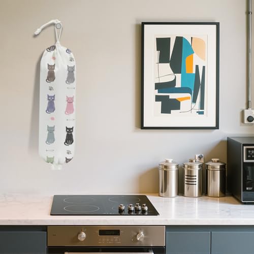 Cat Plastic Bag Holder, Wall Mount Grocery Bag Holder for Plastic Bags | Large Reusable Grocery Bags Organizer Storage Dispenser for Home Kitchen Pantry Decor, Cat Lover Gifts for Women - color: Colorful cats