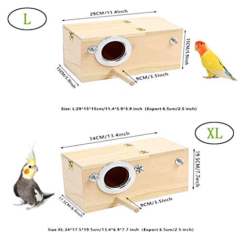 PINVNBY Parakeet Nesting Box,Bird House Wood Breeding Box Parrots Mating Box for Lovebirds Cockatoo Budgie Finch Canary and Medium-Sized Birds(L) - size: 【Large:11.4x5.9x5.9 Inches】