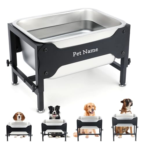 3 Gallon Elevated Dog Water Bowl, Raised Stand for Large Dogs | 4 Adjustable Heights, 9.65-15.16 in Stand, 3 Gallon Bowl, 14 x 10.6 x 5.9 in Size, Indoor Outdoor Use, Easy to Clean