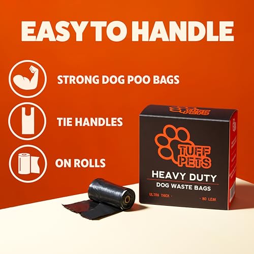 Tuff Pets Dog Poop Bags Rolls with Handles, Extra Thick Poop Bags for Dogs | 16 Rolls of Heavy Duty Doggie Poop Bags, Fits Any Standard Dispenser - style: Orange- Cornstarch