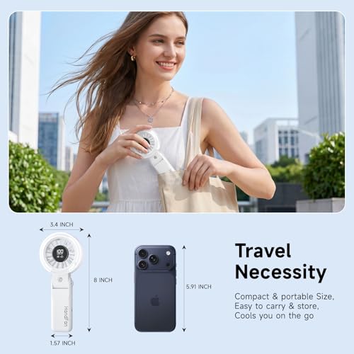 HandFan 4000mAh Handheld Turbo Misting Fan, 100 levels Adjustable High Speed Mister Fan, Portable Spray Water Mist Fans, Foldable Mini Hand Fans for Summer Beach Travel Concerts Disney(White) - color: White