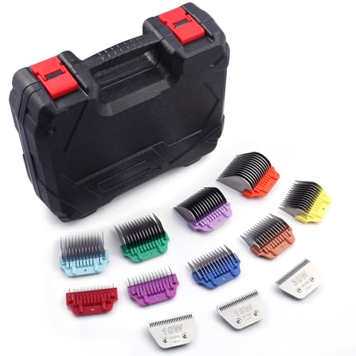Dog Stainless Steel Wide Clipper Attachment Guard Comb Set for A5 Series | Include 10W/15W/30W Wide Clipper Blade & Dog Stainless Steel Wide Clipper Attachment Guard Comb Set(12-Piece) - color: 9 COMB+3 SILVER BLADE