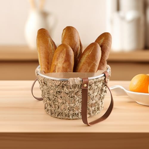 Farmhouse Seagrass Egg Baskets - Handmade Wicker Egg Collecting Basket with Handle - color: Round-Seagrass