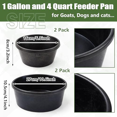 Sadnyy 4 Pcs Rubber Feed Pan 1 Quart/0.25 Gallon and 4 Quart/1 Gallon Utility Horse Feed Bucket Chicken Dust Bath Tub Livestock Water Trough Bowl for Chickens Ducks Goats Dogs Pigs Farm Small Animal - size: 1 Quart/0.25 Gallon and 4 Quart/1 Gallon