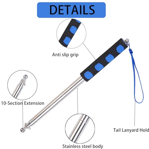 8.2ft Telescopic Flag Pole,Stainless Steel Handheld Portable Extendable Retractable Flagpole with Anti-Slip Grip,Clips,Whistle,Collapsible Telescoping Flag Pole Pointer for Tour Guide,Festival (Blue) - color: 8.2ft blue and black