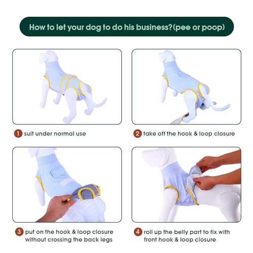 Kuoser Recovery Suit for Dogs Cats, Soft Dog Surgery Suit Female Male Spay | Professional Dog Onesie for Surgery, Substitute E-Collar & Cone, Prevent Licking Dog surgical suit Pet Neuter Suit - color: Blue, size: X-small (Back:8.3-11.4'', Weight:4-7 Lb)