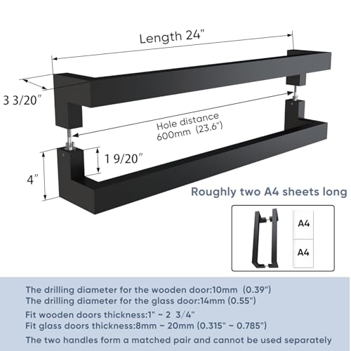 BARNSMITH 24 Inches Commercial Door Handle Pull Heavy Duty Stainless Steel Modern Square Rectangle Flat Shape Push Pull, Entrance Entry Front Office Store Garage Handle Pull Set
